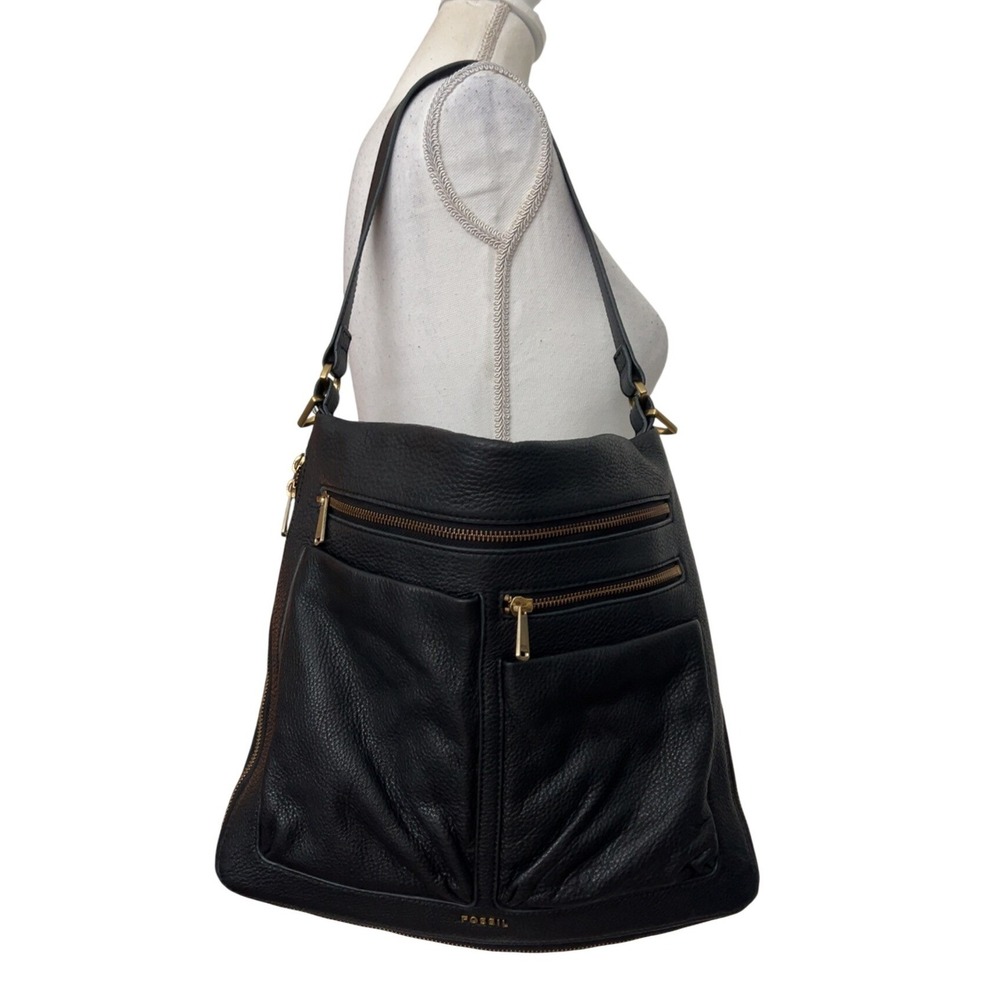 FOSSIL Black Pebbled Leather Shoulder & Crossbody Bag | Expandable